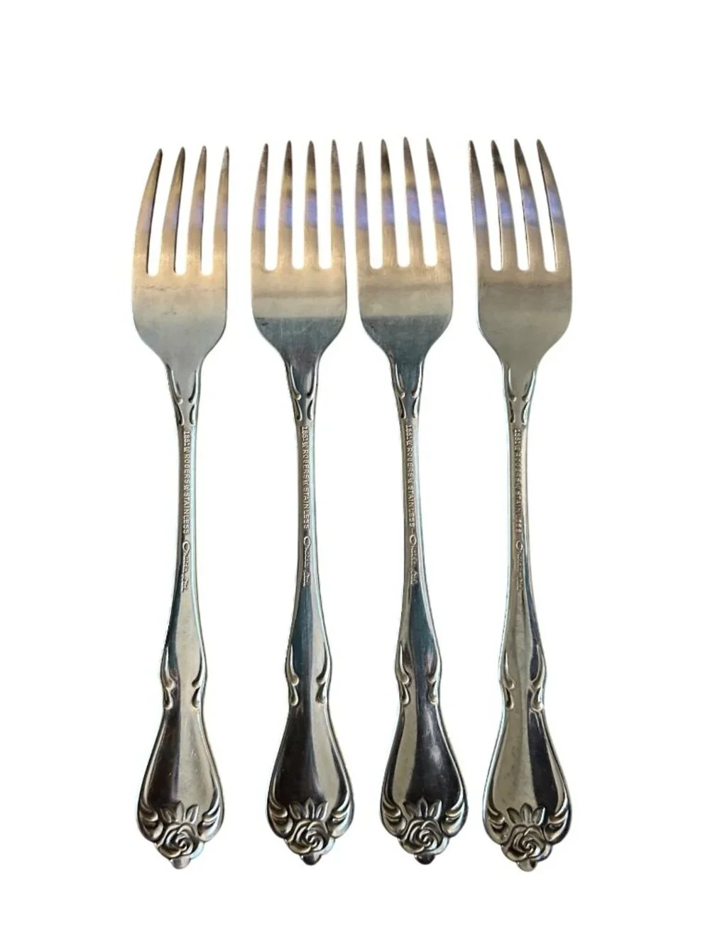 1881 Rogers Oneida True Rose Stainless Steel Dinner Forks Set Of 4 Glossy Flatwa